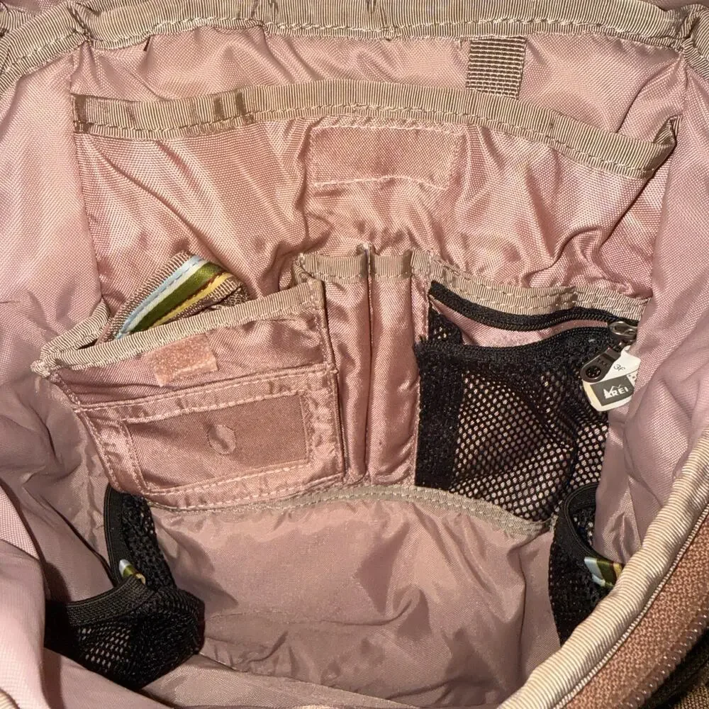 REI convertible backpack with Sling Zipper Brown w/silver hardware and pockets